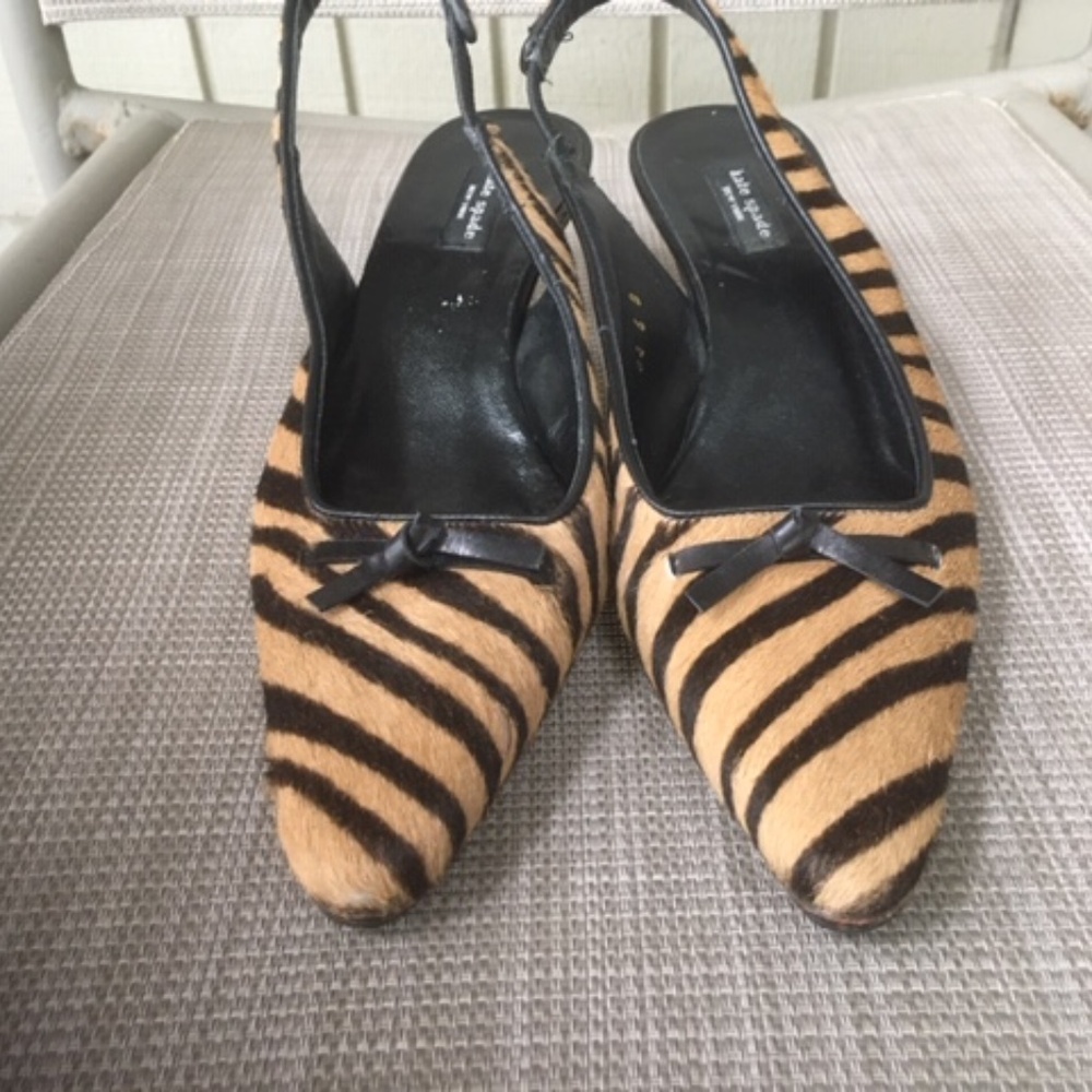 Kate Spade Zebra Calf Hair Low Heels Slingback Pumps Italy - Picture 6 of 10